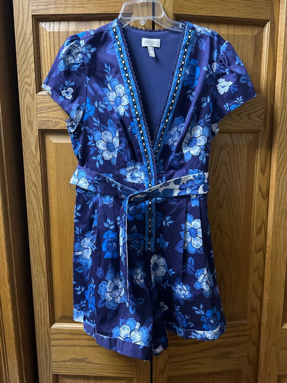 Adrianna Papell Navy Blue Floral Short Sleeve Romper - Picture 6 of 8